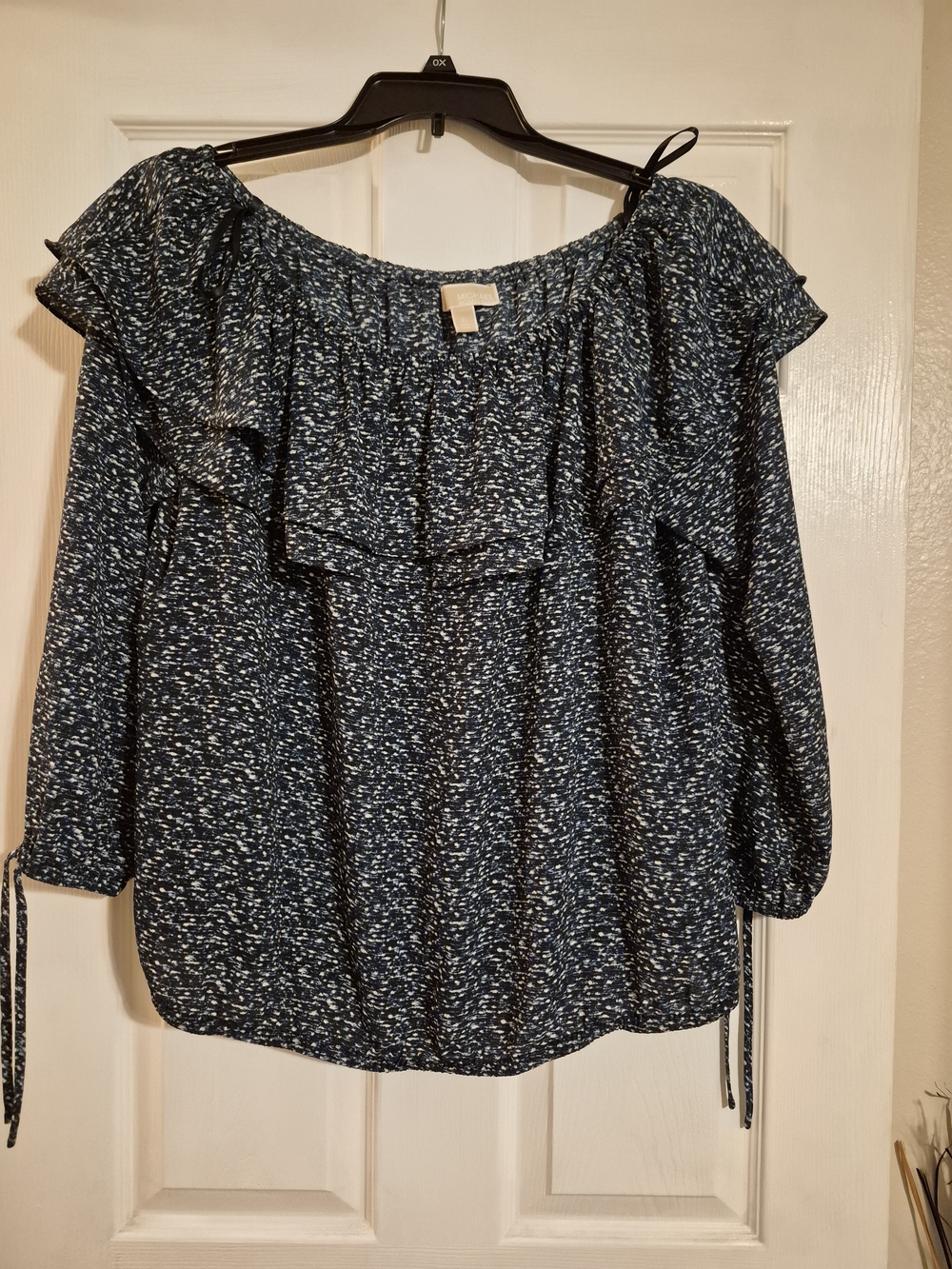 MICHAEL Michael Kors Navy Speckled Off-Shoulder Ruffle Top